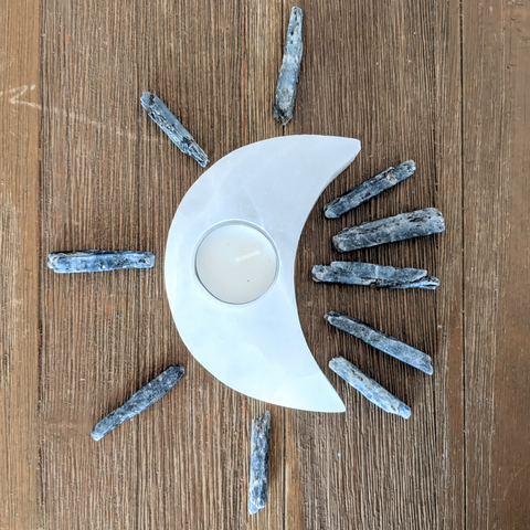 Selenite Moon Candle Holder