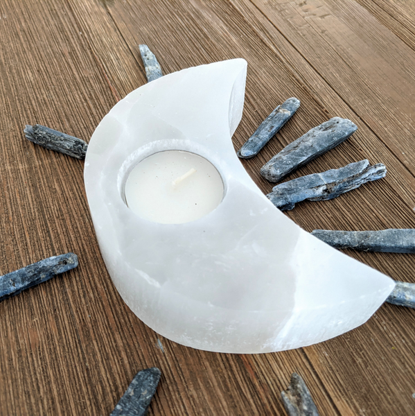 Selenite Moon Candle Holder