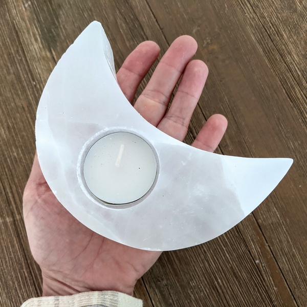 Selenite Moon Candle Holder