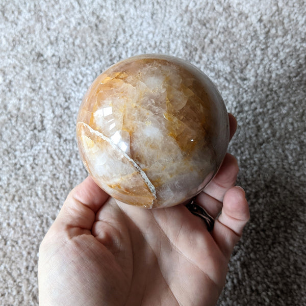 Rose Quartz & Golden Healer Quartz Sphere - 628 grams